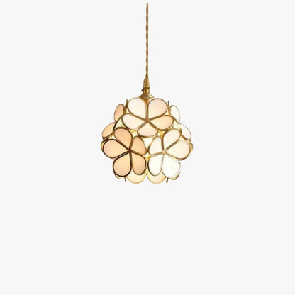 Elegante Bloemvormige Hanglamp van Glas met Messing Details