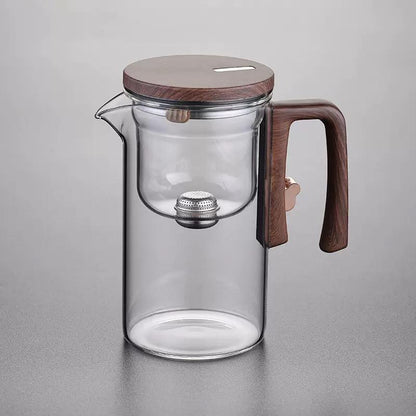 Borosilicaat Theekan Met Houten Handgreep En Afneembare Infuser Voor Rustige Theemomenten