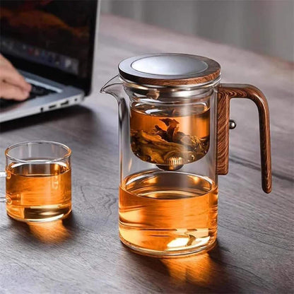 Borosilicaat Theekan Met Houten Handgreep En Afneembare Infuser Voor Rustige Theemomenten