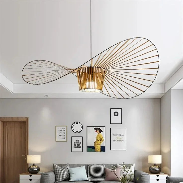 Scandinavische Hanglamp Met Strohoed Design En Open Draadframe