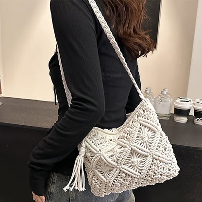 Boho Handgeweven Schoudertas – Zomerse Geometrische Tote