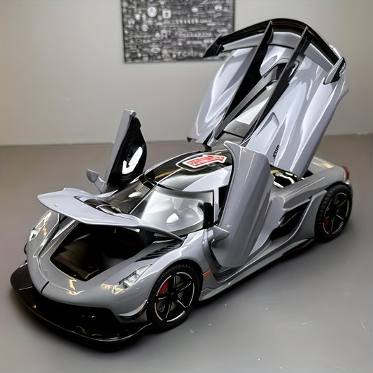 Sportauto schaalmodel 1:22 – grijs met gouden accenten voor verzamelaars en interieurdecoratie