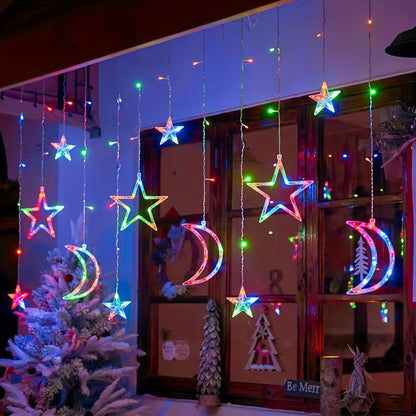 LED lichtslinger – sterren & maan decoratie met 8 knippermodi, warm wit en meerkleurig, batterij-aangedreven voor feestelijke sfeer