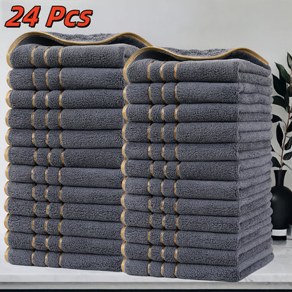 GoldStripe Microvezelset – 24 Vierkante Vintage Handdoeken met Gouden Strepen voor Badkamer en Keuken