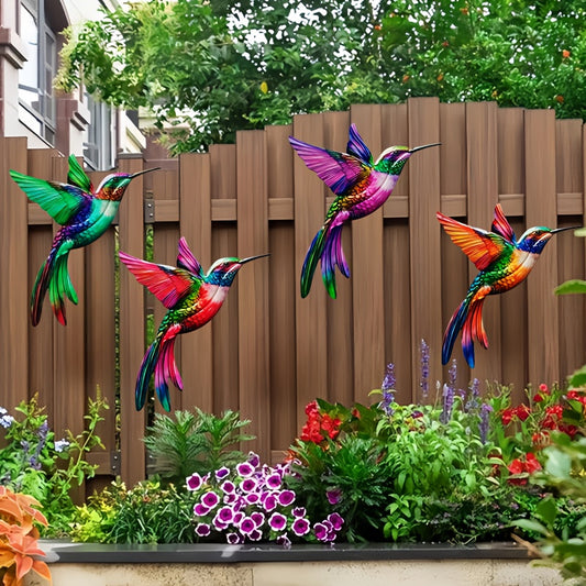 Kolibrie Wanddecoratie – 4 Stuks Metalen Set voor Binnen & Buiten