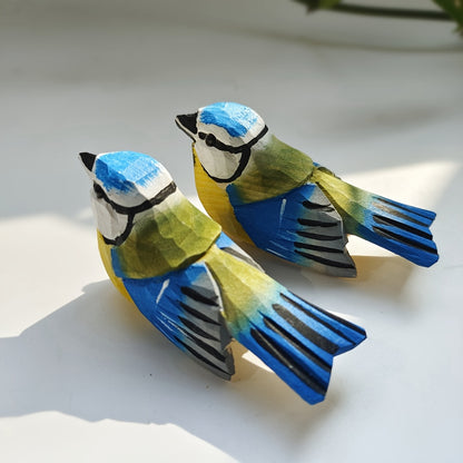 BlueTit Houten Sculptuur – Handgesneden Euraziatische Blauwe Mees voor Klassieke Woondecoratie