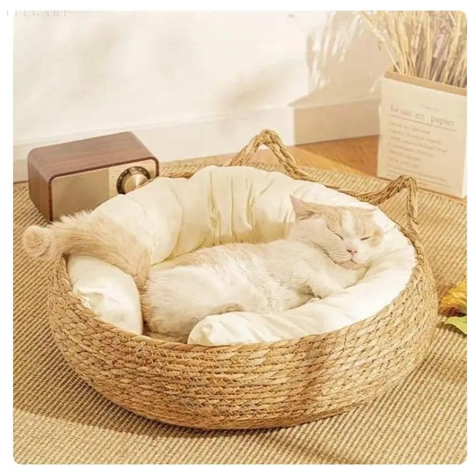 Gevlochten Kattenmand Met Uitneembaar Pluche Kussen