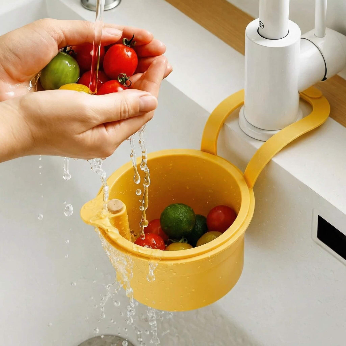 Afwaterkorf Voor Hygiënisch En Handsfree Afspoelen Bij De Kraan