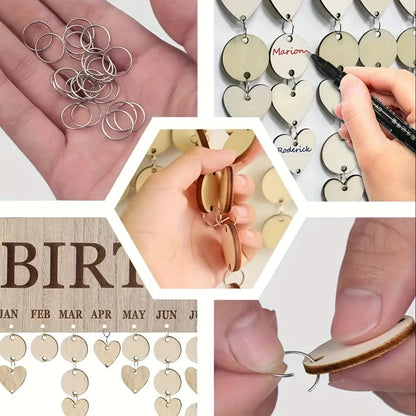 HeartDays Houten Kalenderbord – Creatieve Verjaardagsdecoratie met Hartvormige Hangers