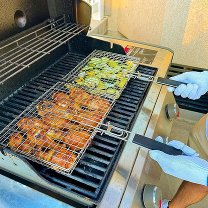 Roestvrijstalen Opvouwbare Grillmand – Grote Capaciteit & Verwijderbaar Handvat