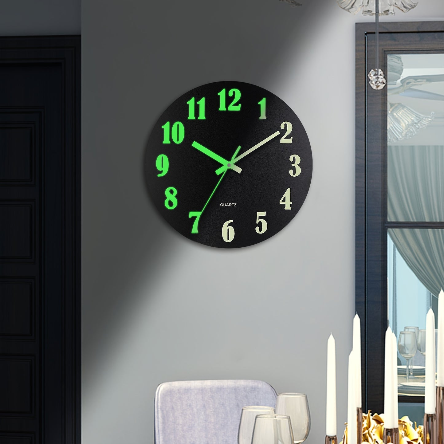 Glowtick RetroLume Wandklok – Stil & Lichtgevend Design met Zwart-Groene Wijzerplaat (Ø ca. 30 cm)
