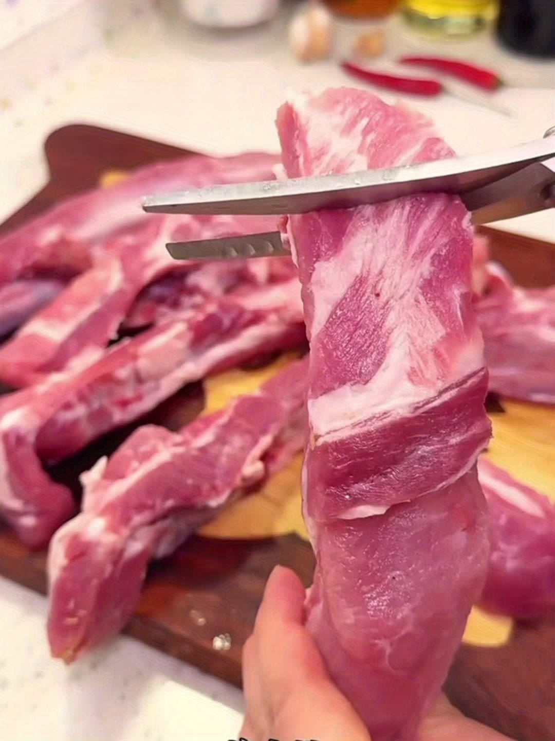 Professionele Veerbelaste Roestvrijstalen Keukenschaar – Voor Vlees, Botten & BBQ