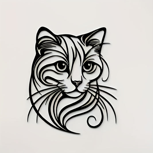 WhiskerFlow Wanddecoratie – Stijlvolle Zwarte Kat in Metalen Dierenthema