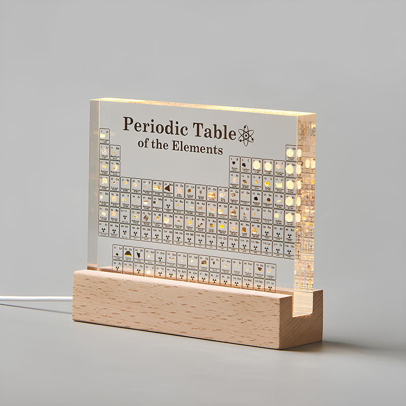 Elementendisplay Met 83 Echte Voorbeelden En Verlichte Acrylstructuur Voor Dagelijkse Wetenschapsdecoratie