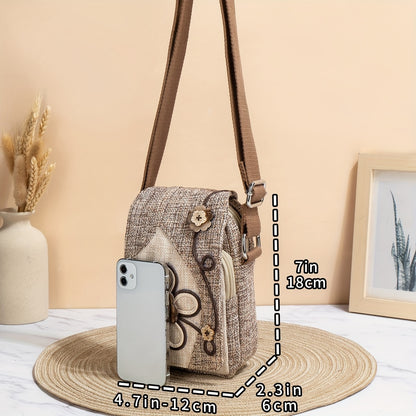 Artistieke Handgemaakte Schoudertas – Originele Telefoontas met Bloemdetail