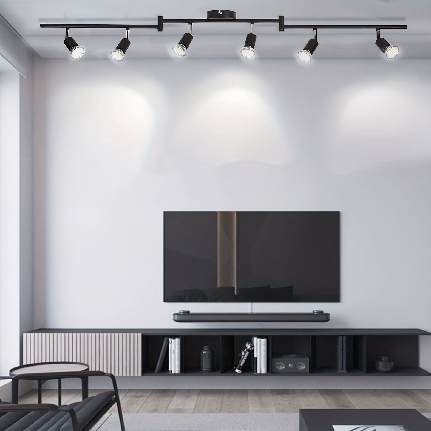 TrackBeam Zilveren Plafondspot – 6x6W GU10 LED Spotlamp voor Moderne Interieurs