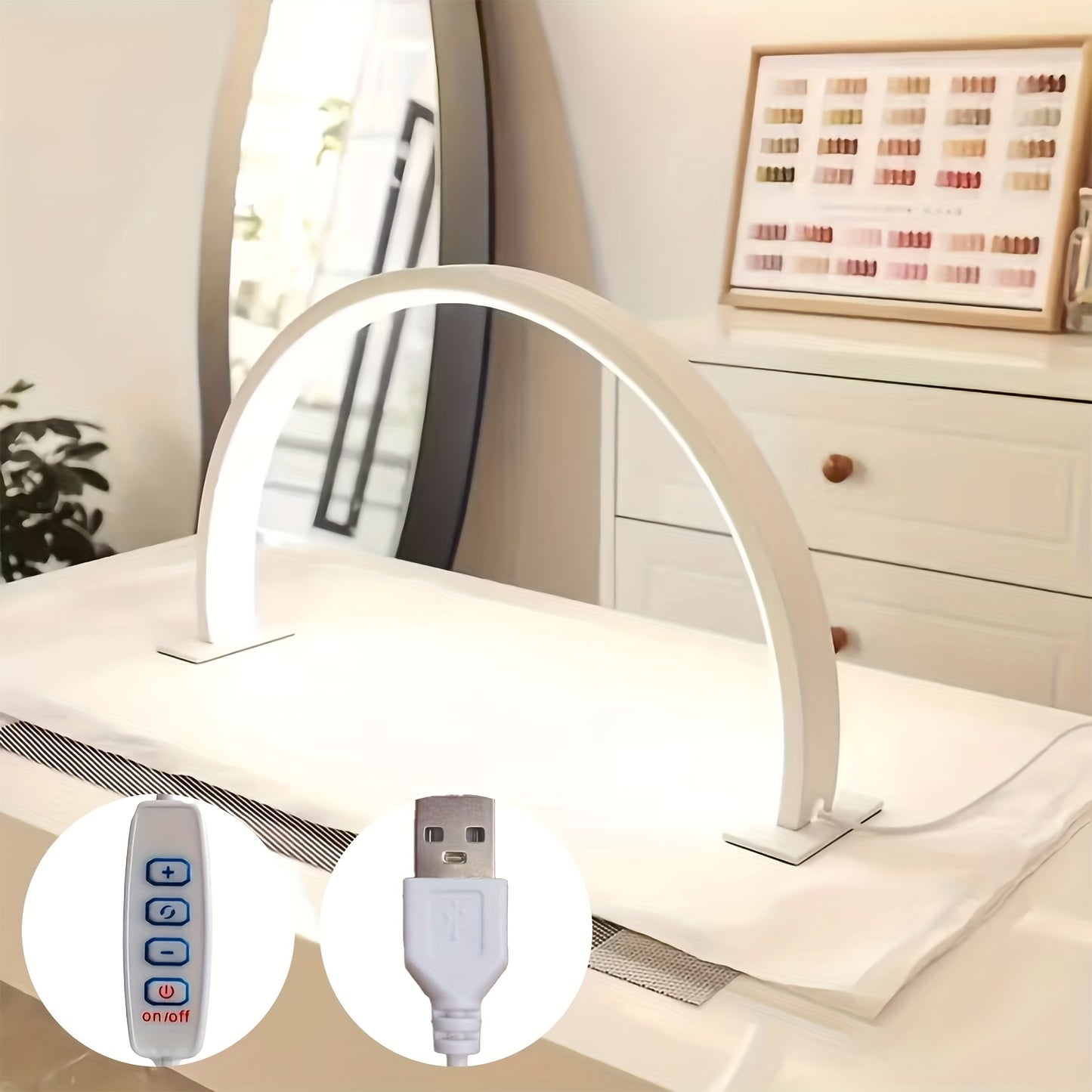 LED Bureau Schoonheidslamp – Halvemaanvorm met Dimbare Kleuren en USB-Voeding