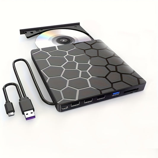 Multifunctionele Externe CD/DVD-drive – 8-in-1 USB 3.0 & Type-C met SD-kaartlezer voor Laptop & Desktop