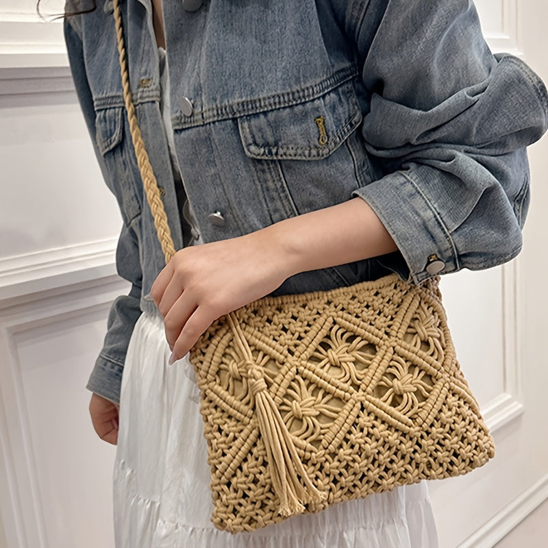 Boho Handgeweven Schoudertas – Zomerse Geometrische Tote