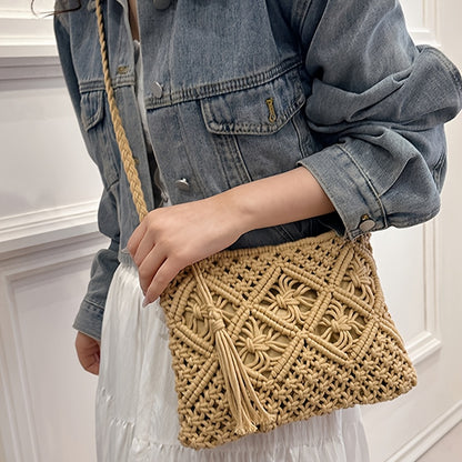 Boho Handgeweven Schoudertas – Zomerse Geometrische Tote