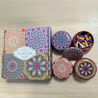 Wierookkegel Geschenkset – 4 Geuren in Decoratieve Pot voor Ontspanning & Luchtzuivering