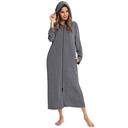 Lange Badjas Met Ritssluiting En Capuchon Voor Warm Dagelijks Comfort