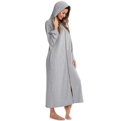 Lange Badjas Met Ritssluiting En Capuchon Voor Warm Dagelijks Comfort