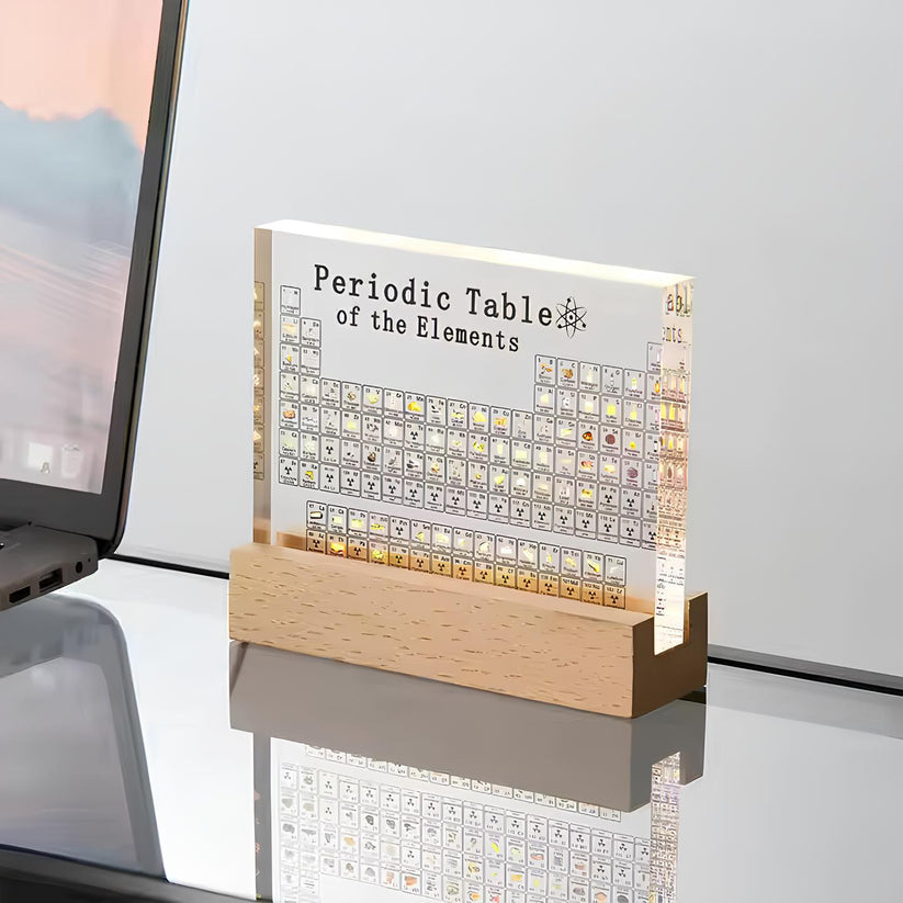 Elementendisplay Met 83 Echte Voorbeelden En Verlichte Acrylstructuur Voor Dagelijkse Wetenschapsdecoratie