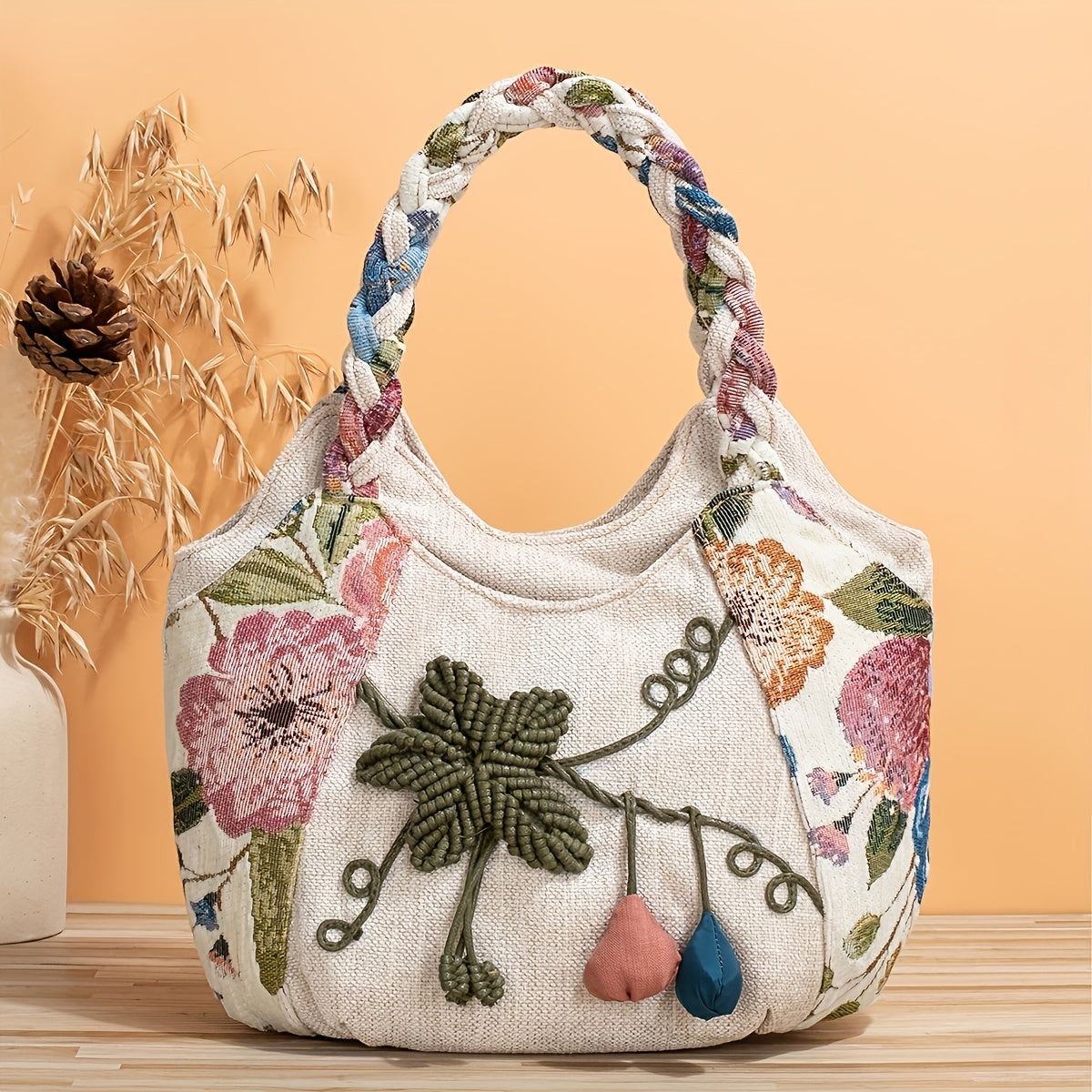 Boheemse Handgemaakte Handtas – Decoratieve Bloem Tote