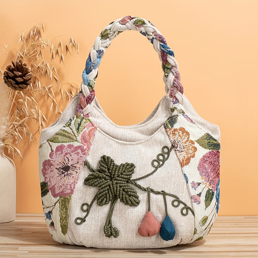 Boheemse Handgemaakte Handtas – Decoratieve Bloem Tote