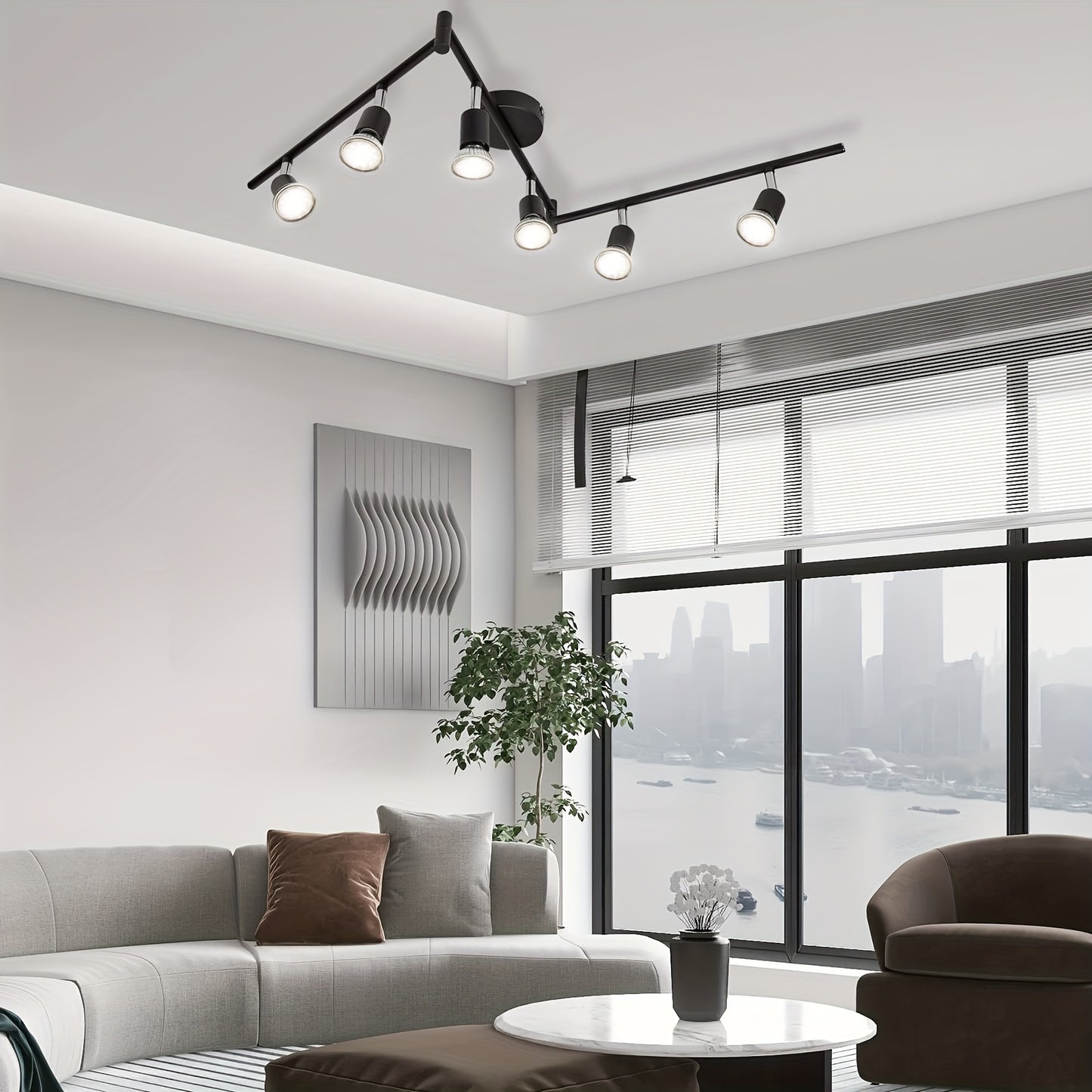 TrackBeam Zilveren Plafondspot – 6x6W GU10 LED Spotlamp voor Moderne Interieurs