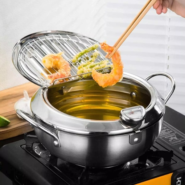 Roestvrijstalen Frituurpan met Thermometer en Handige Afgietfunctie