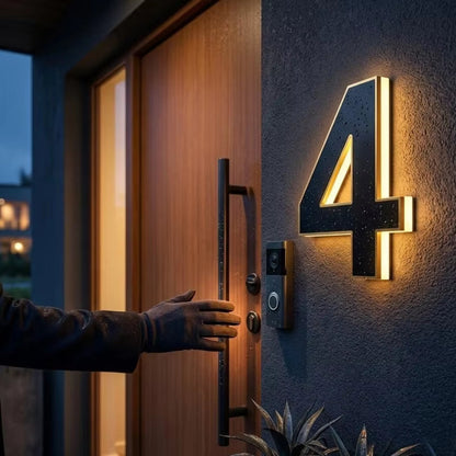 Verlicht Huisnummerbord Met Zonnepaneel Voor Zichtbaarheid In Donkere Uren