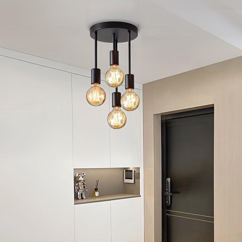 OrbitIron Plafondlamp – Zwart 4-Lampen Hangarmatuur in Satellietstijl
