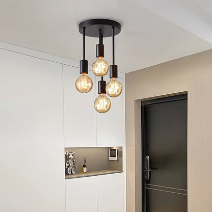 OrbitIron Plafondlamp – Zwart 4-Lampen Hangarmatuur in Satellietstijl