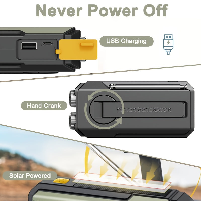 Zonne-Handcrank Noodradio – AM/FM/NOAA, LED Zaklamp & SOS voor Buiten en Noodgebruik