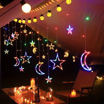 LED lichtslinger – sterren & maan decoratie met 8 knippermodi, warm wit en meerkleurig, batterij-aangedreven voor feestelijke sfeer