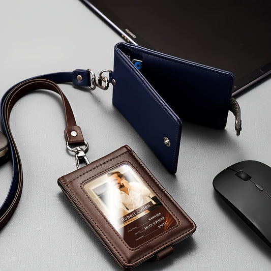 Altijd Herkenbaar – Leren ID-Houder met Koord en Transparant Venster