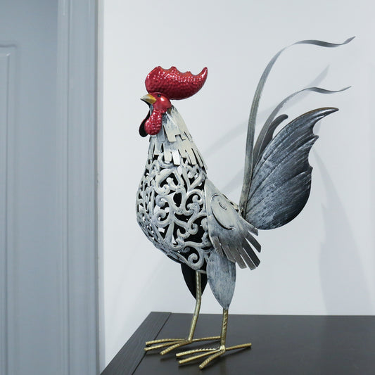 RustyRooster Sculptuur – Vintage Metalen Haan voor Tuin & Huisdecoratie