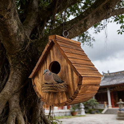 Rustiek Houten Hangend Vogelhuisje – Duurzaam & Decoratief voor Buiten