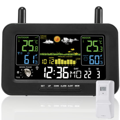 WFV Multifunctionele Atoomklok – Kleurenscherm met Kalender, Weersvoorspelling & USB-oplaadfunctie