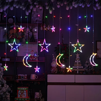 LED lichtslinger – sterren & maan decoratie met 8 knippermodi, warm wit en meerkleurig, batterij-aangedreven voor feestelijke sfeer