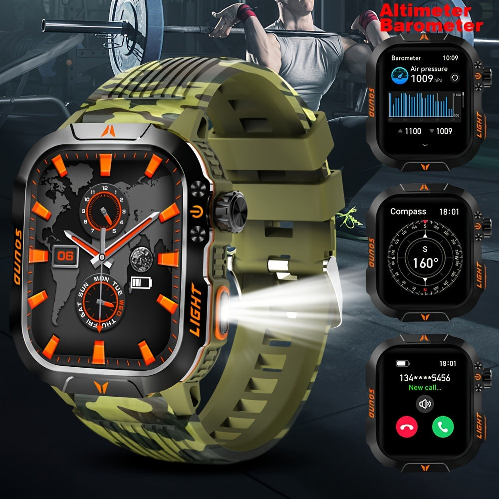 Outdoor Smartwatch met LED Zaklamp – Tactisch Sporthorloge met Hoogtemeter en Kompas