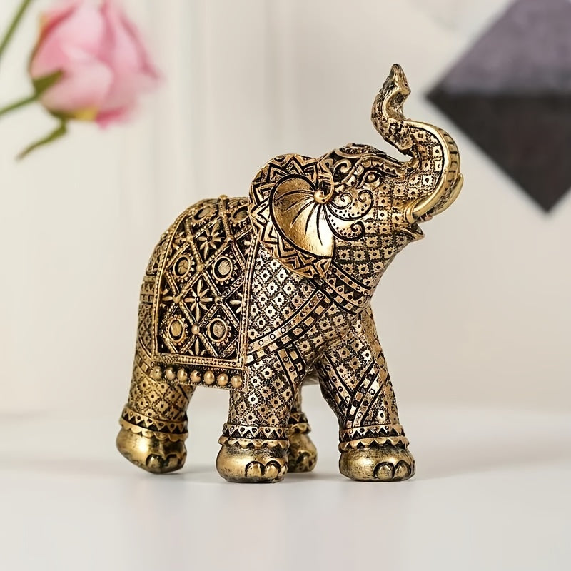 Gouden olifant beeld – decoratieve geluksbrenger van hars voor huis, kantoor en feestdagen