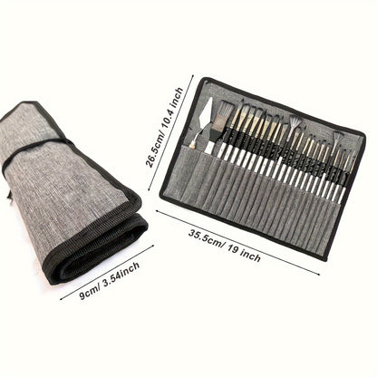 Kunstkwastenset 24-delig – met paletmes en schildertas voor acryl, aquarel en olieverf