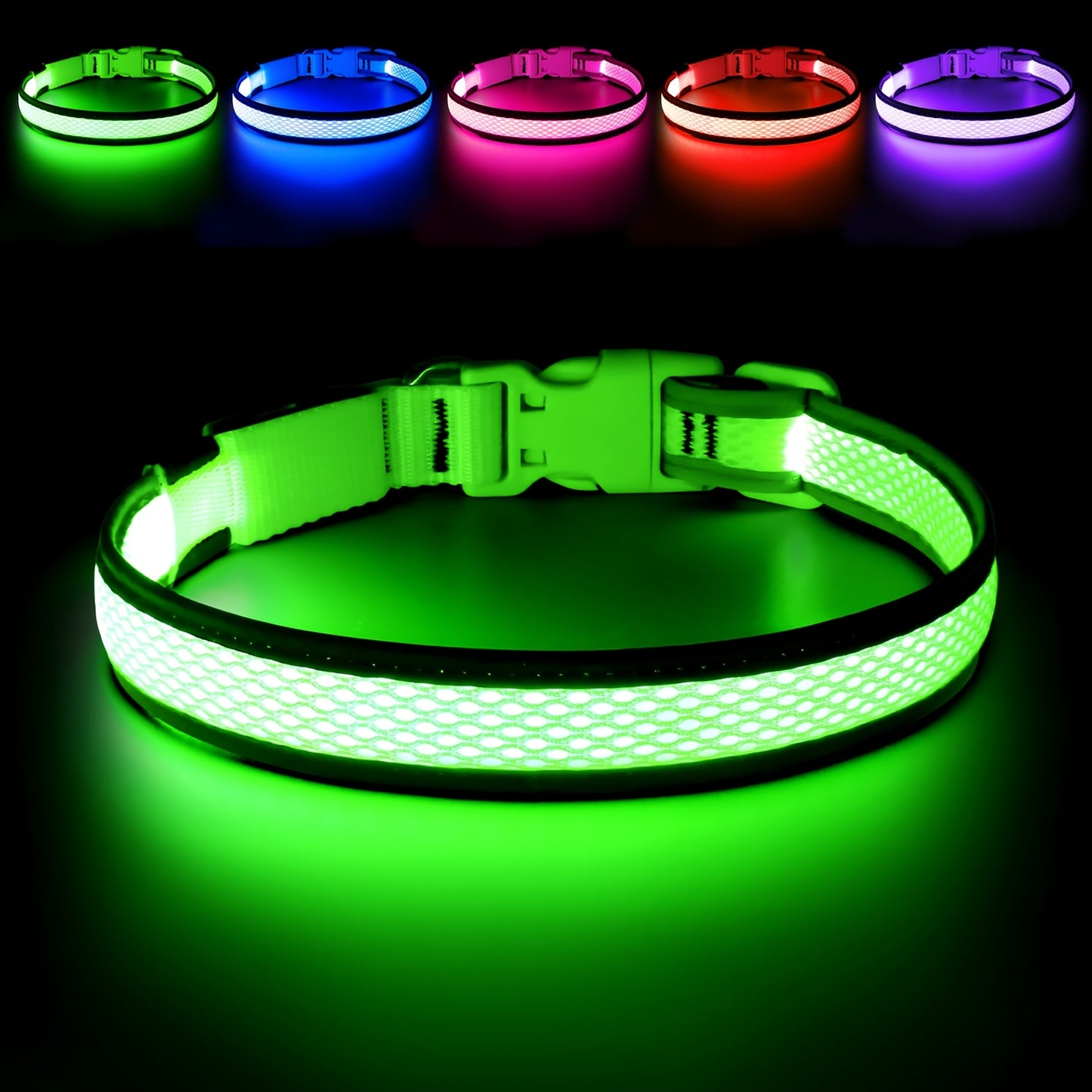 USB LED Hondenhalsband – Oplaadbaar & Verstelbaar met 6 Kleuren Licht voor Nachtelijke Veiligheid