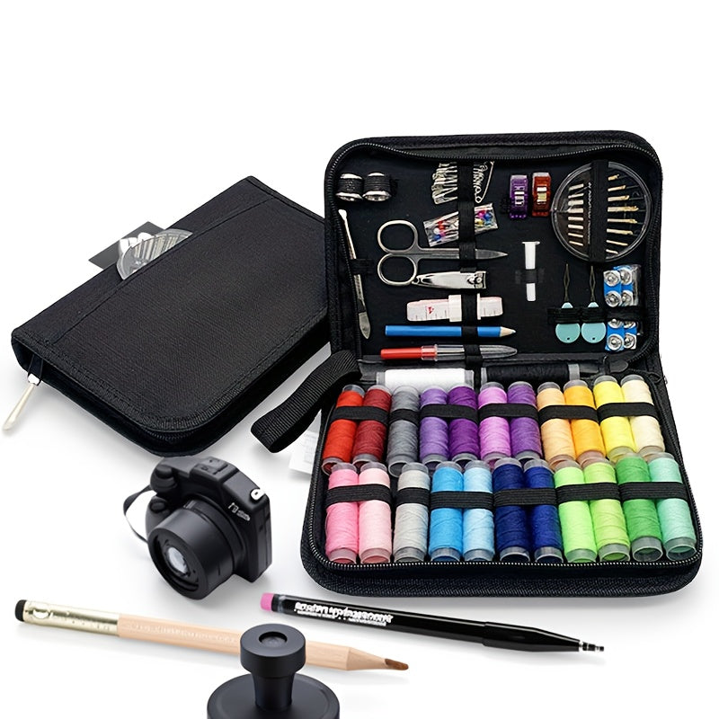 100-delige Naaikit met Accessoires – Compacte Reparatieset met 24 Draadkleuren en Noodgereedschap