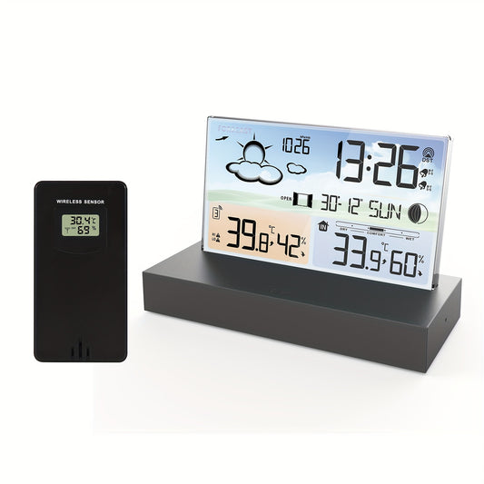 Weerthermometer Klok – Transparant Glas met Kleurenscherm & Draadloze Sensor