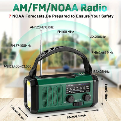 10000mAh Solar‑Aangedreven Noodradio met Handcrank voor Outdoor Survival en Noodgevallen