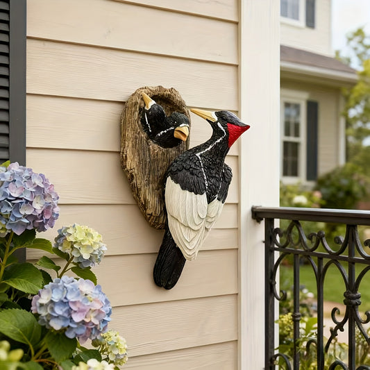 WoodpeckNest Sculptuur – Realistische Specht Vogelbeeld voor Tuin & Veranda